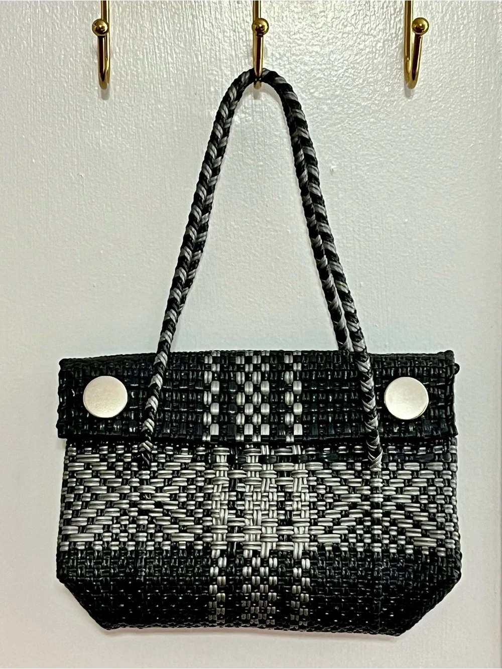 Hand-Woven Mexican Plastic Flap Convertible Shoulder Bag